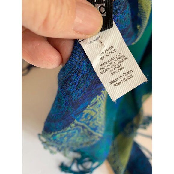 Blue & Green Paisley Reversible Scarf By Apt. 9 - Soft Rayon Blend With Fringe - Picture 3 of 4